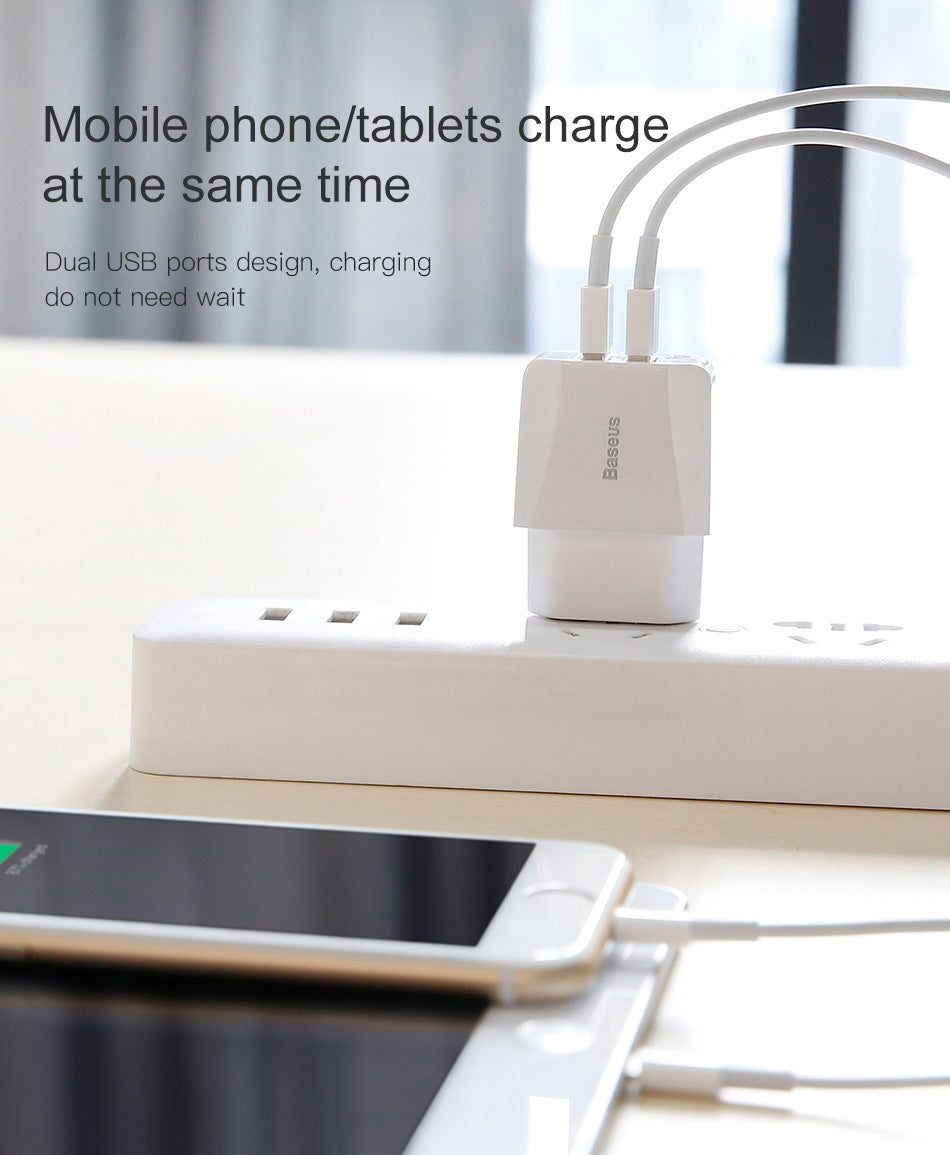 JMT-398602 Dual USB Charger Adapter for Mobile Phones and Devices, Compatible with iPhone Models, EU Plug, 2100 mA Output