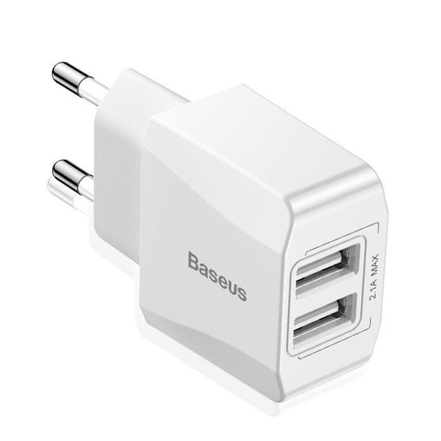 JMT-398602 Dual USB Charger Adapter for Mobile Phones and Devices, Compatible with iPhone Models, EU Plug, 2100 mA Output
