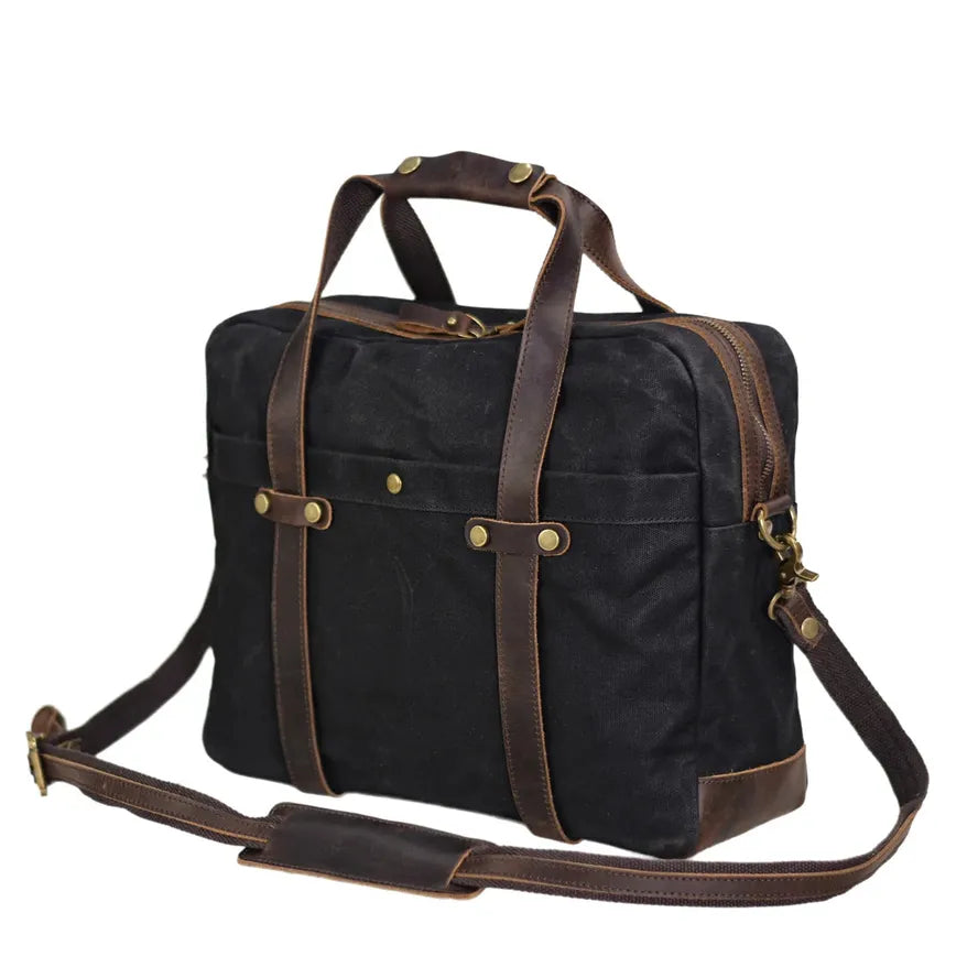 JMT-398666 Retro Oil Wax Canvas Briefcase and Messenger Bag for Men - 15.6-Inch, Water-Resistant