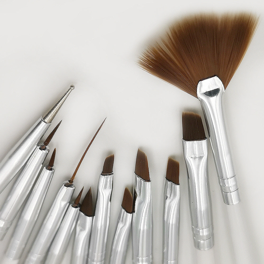 JMT-399370 Nail Supplies Painting Tool Set - 12 Carbon Steel Brushes for Nail Art and Design
