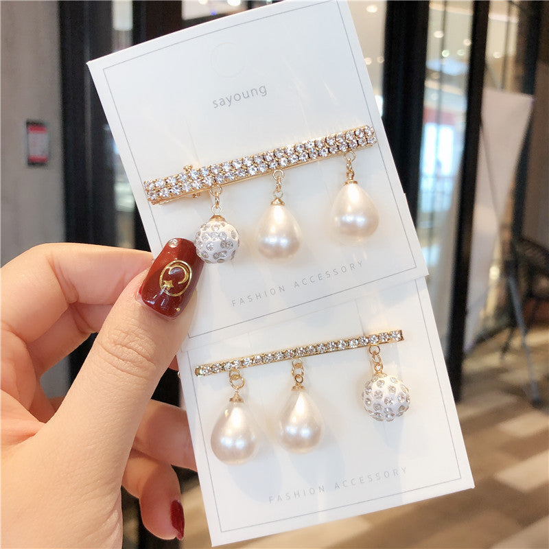 JMT-399434 Korean Pearl Geometry Tassel Hairpin Side Clip for Women