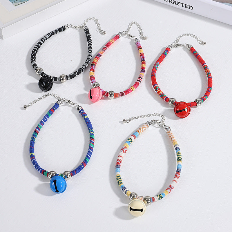 JMT-399562 Ethnic Style Adjustable Pet Collar with Bell for Cats and Dogs