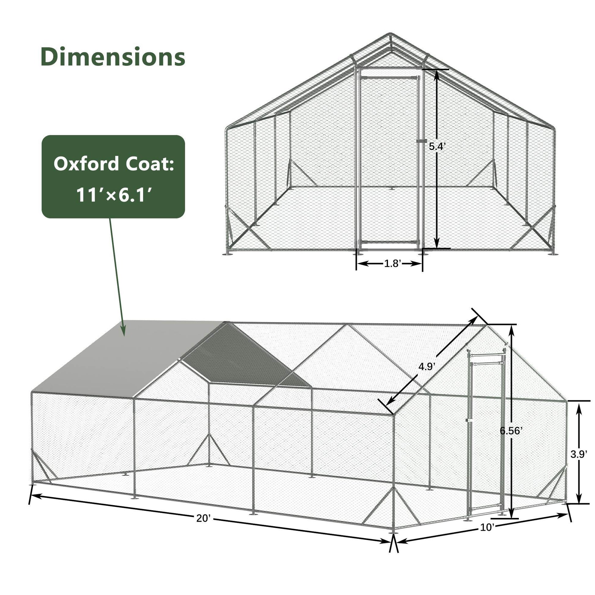 JMT-400074 Large Walk-in Chicken Coop with Galvanized Wire and Waterproof Cover for Poultry, Ducks, Rabbits, and Small Animals