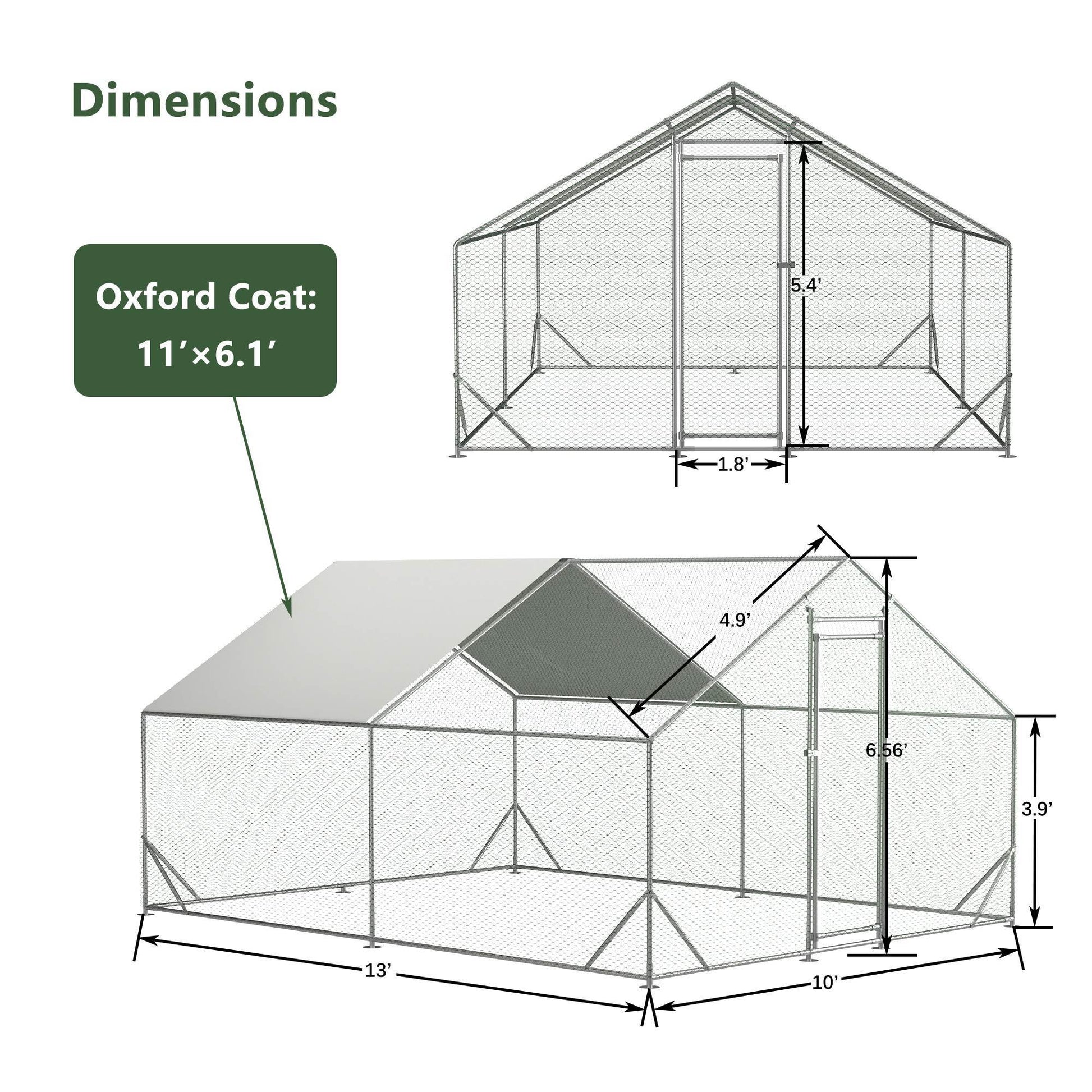 JMT-400074 Large Walk-in Chicken Coop with Galvanized Wire and Waterproof Cover for Poultry, Ducks, Rabbits, and Small Animals