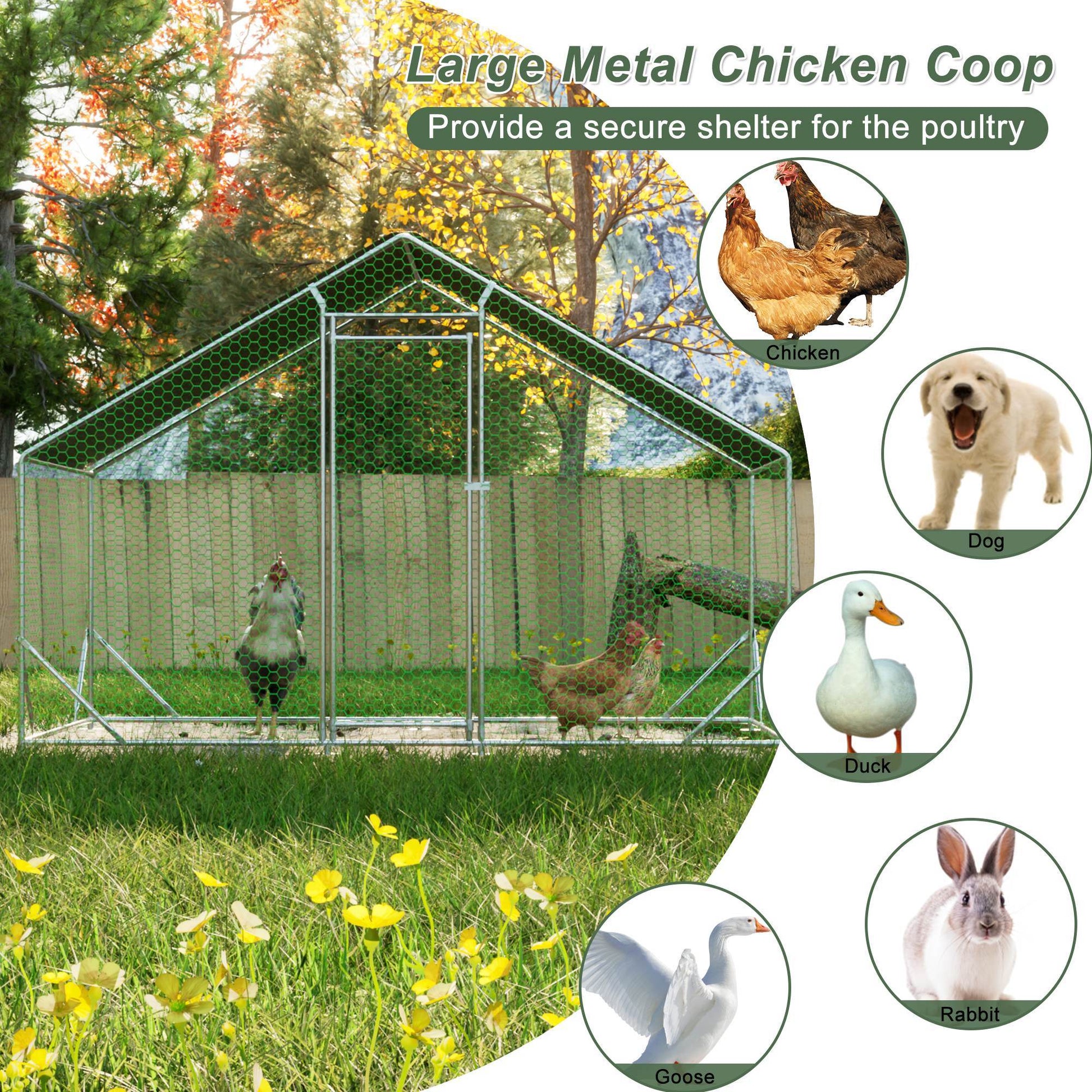 JMT-400074 Large Walk-in Chicken Coop with Galvanized Wire and Waterproof Cover for Poultry, Ducks, Rabbits, and Small Animals