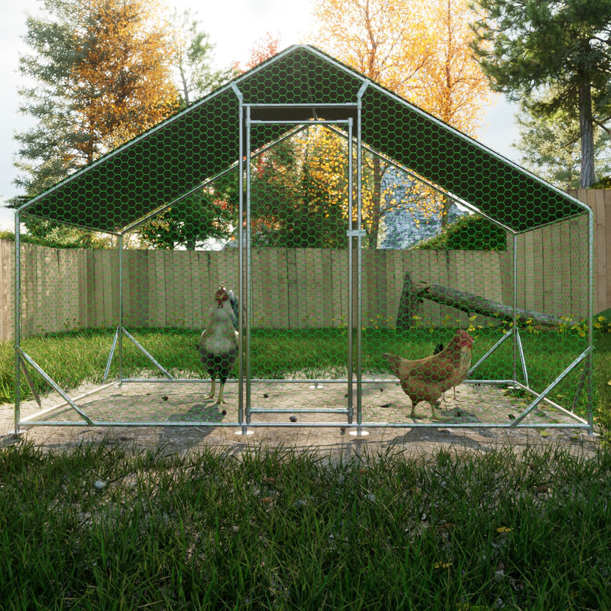 JMT-400074 Large Walk-in Chicken Coop with Galvanized Wire and Waterproof Cover for Poultry, Ducks, Rabbits, and Small Animals