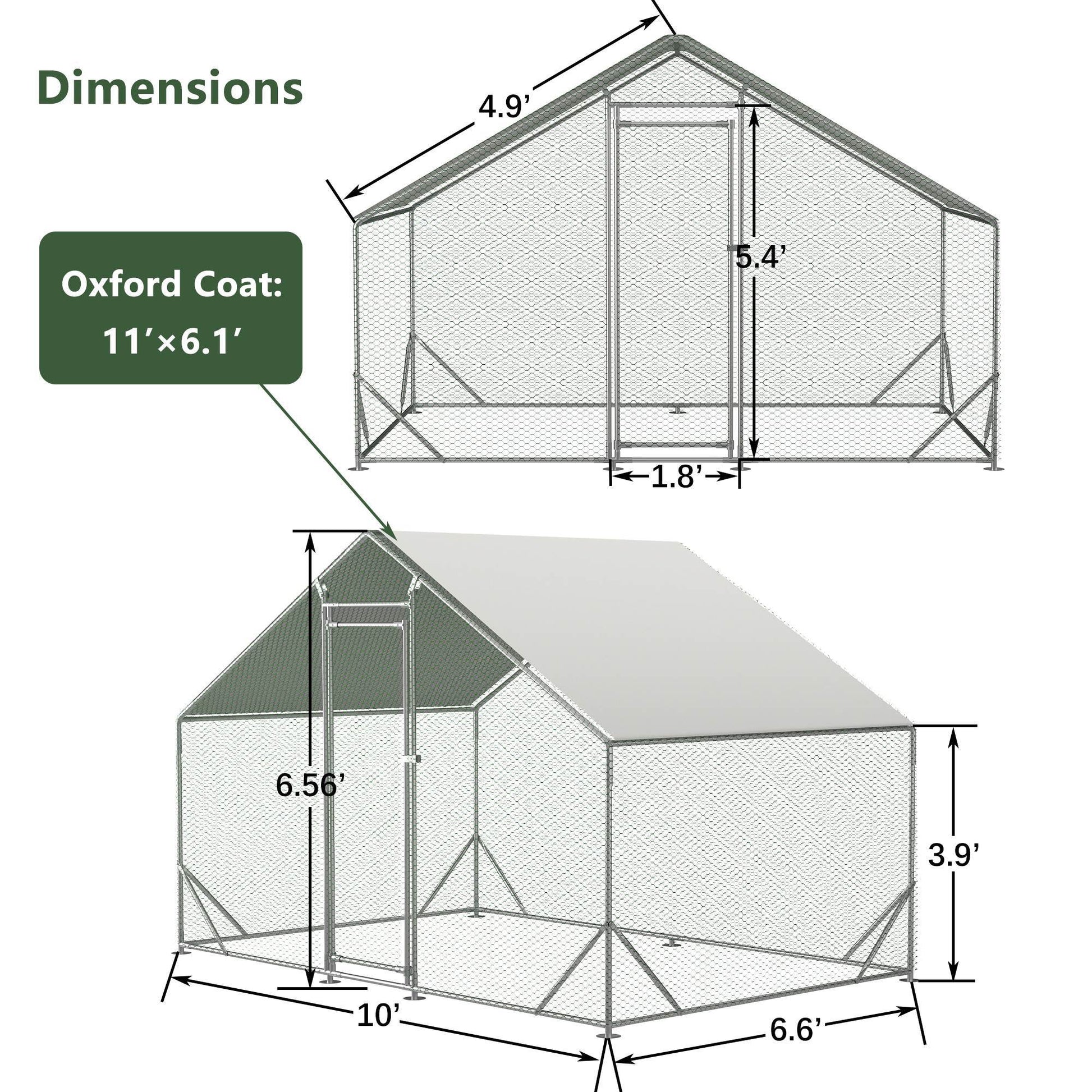 JMT-400074 Large Walk-in Chicken Coop with Galvanized Wire and Waterproof Cover for Poultry, Ducks, Rabbits, and Small Animals