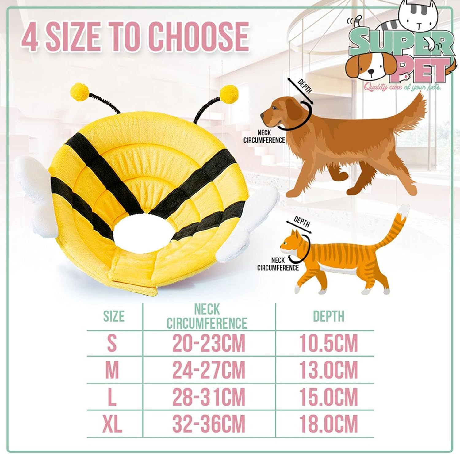 JMT-400714 Adorable Soft Cat Cone Collar with Bee Design for Comfort and Protection