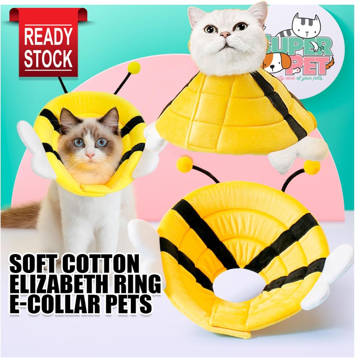 JMT-400714 Adorable Soft Cat Cone Collar with Bee Design for Comfort and Protection