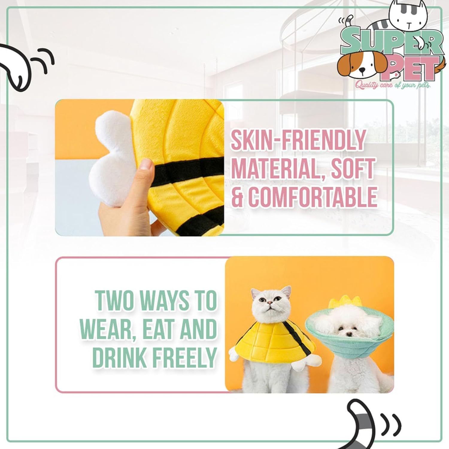 JMT-400714 Adorable Soft Cat Cone Collar with Bee Design for Comfort and Protection