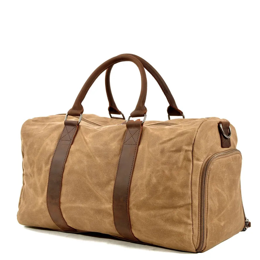 JMT-401610 Men's Large Capacity Batik Canvas Gym Bag with Cowhide Leather Accents for Travel and Training