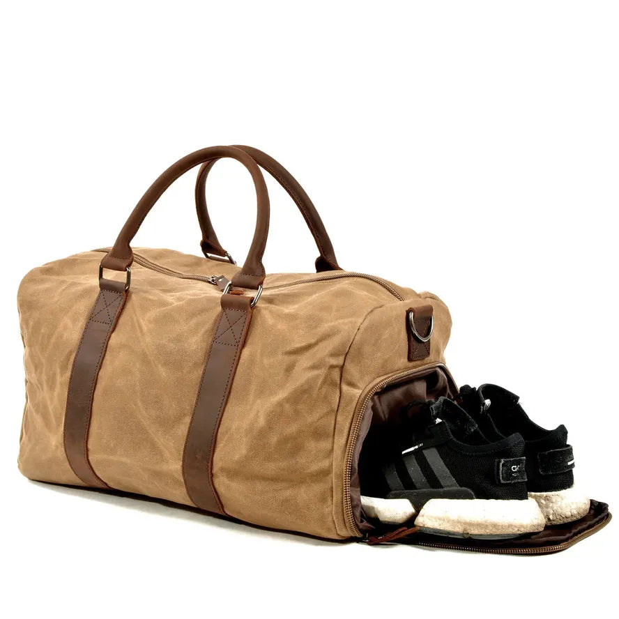 JMT-401610 Men's Large Capacity Batik Canvas Gym Bag with Cowhide Leather Accents for Travel and Training