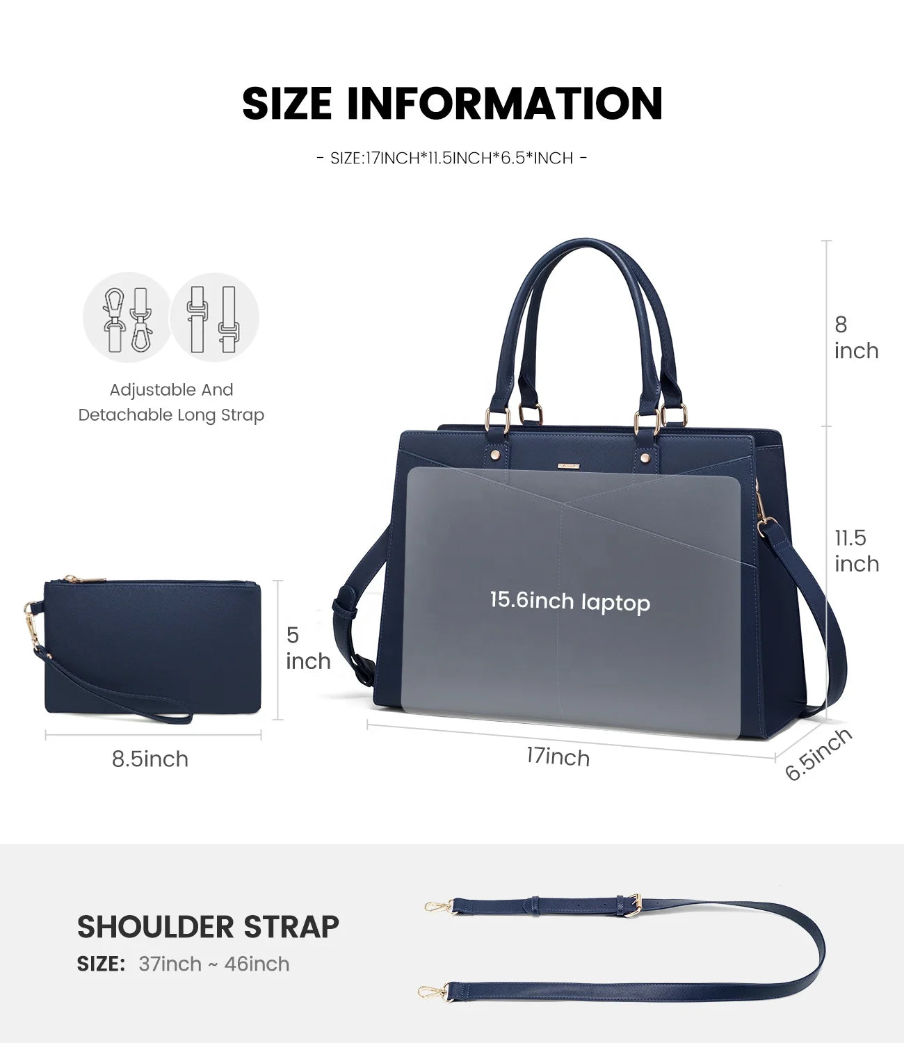 JMT-402186 Stylish Waterproof Laptop Tote Bag and Briefcase Set for Women - Perfect for Work, School, and Business Use