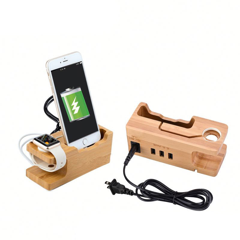 JMT-402314 Bamboo Charging Station with 3-Port USB Hub for Mobile Phones and Smartwatches