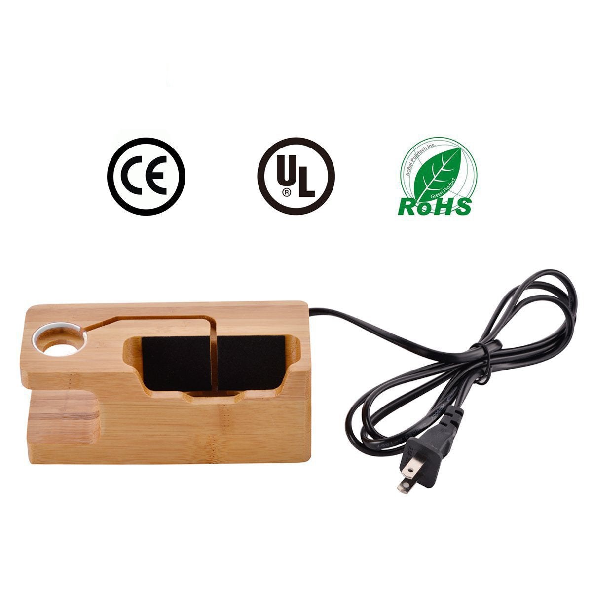 JMT-402314 Bamboo Charging Station with 3-Port USB Hub for Mobile Phones and Smartwatches