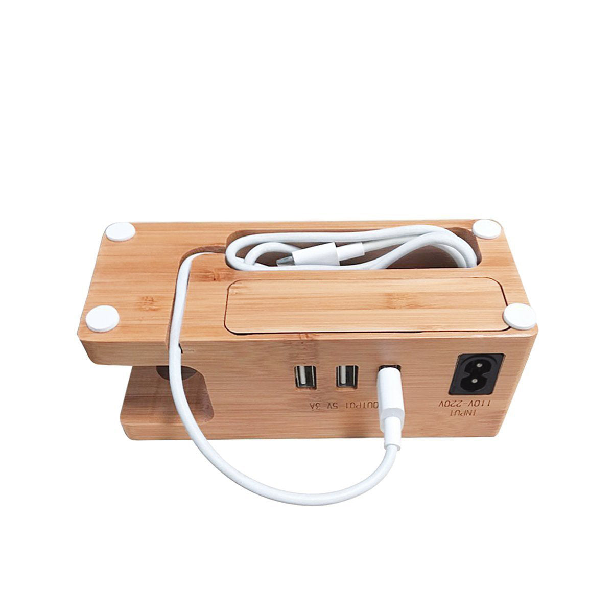 JMT-402314 Bamboo Charging Station with 3-Port USB Hub for Mobile Phones and Smartwatches