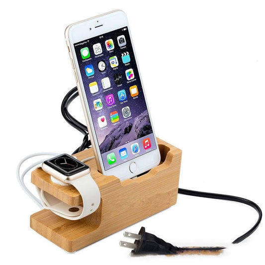 JMT-402314 Bamboo Charging Station with 3-Port USB Hub for Mobile Phones and Smartwatches