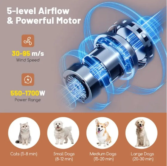 JMT-402442 Adjustable Dog and Cat Hair Blower with Negative Ion Technology and Smart LED Display