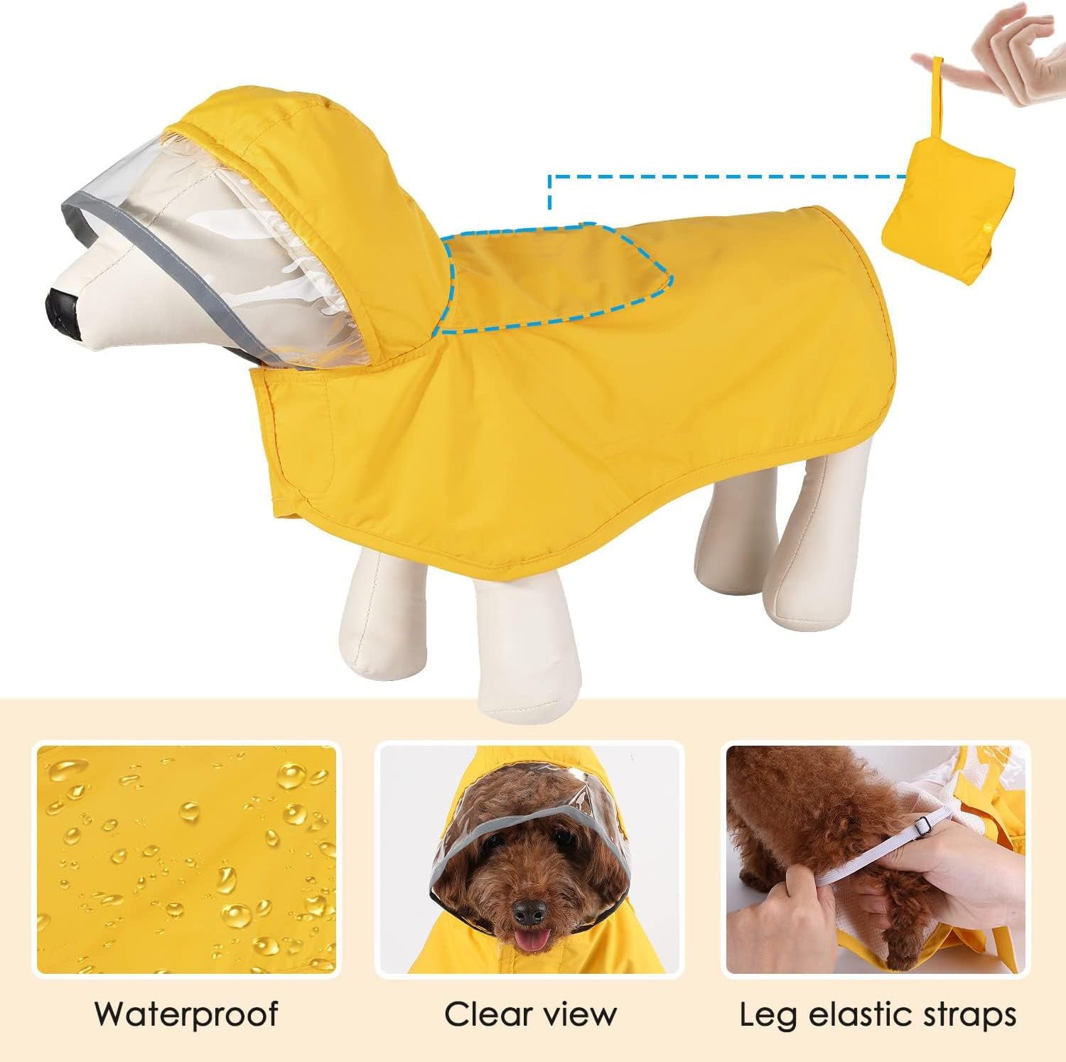JMT-403146 Waterproof Breathable Dog Raincoat with Hood and Belly Protection for Small Dogs