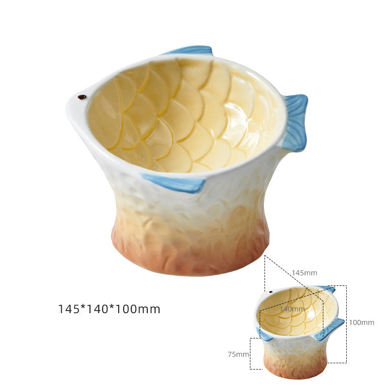 JMT-403338 Elevated Ceramic Cat Bowl – Fish Shape Design with 15° Tilt for Whisker Fatigue Relief and Easy Eating