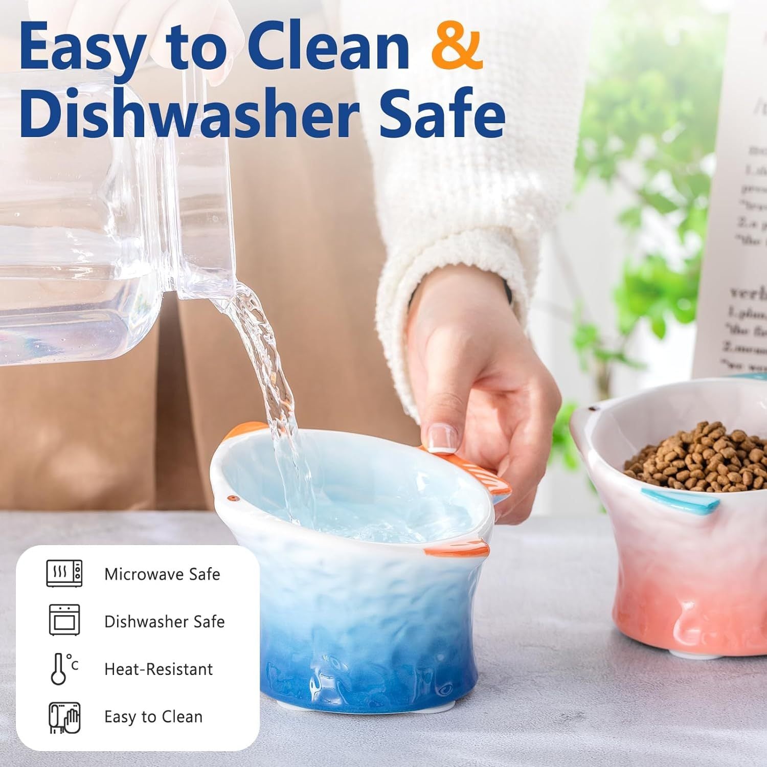 JMT-403338 Elevated Ceramic Cat Bowl – Fish Shape Design with 15° Tilt for Whisker Fatigue Relief and Easy Eating