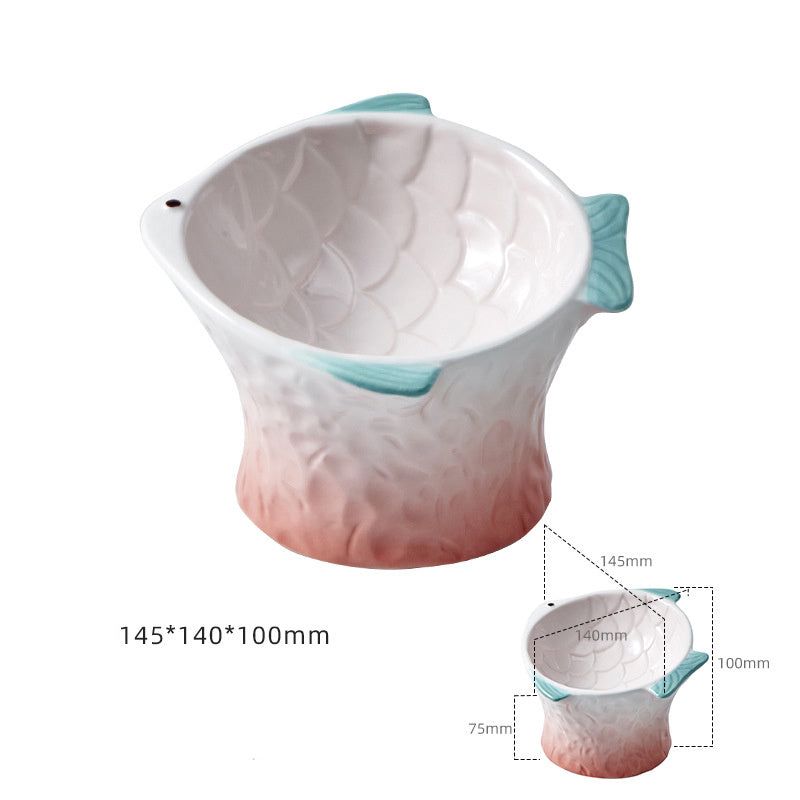 JMT-403338 Elevated Ceramic Cat Bowl – Fish Shape Design with 15° Tilt for Whisker Fatigue Relief and Easy Eating