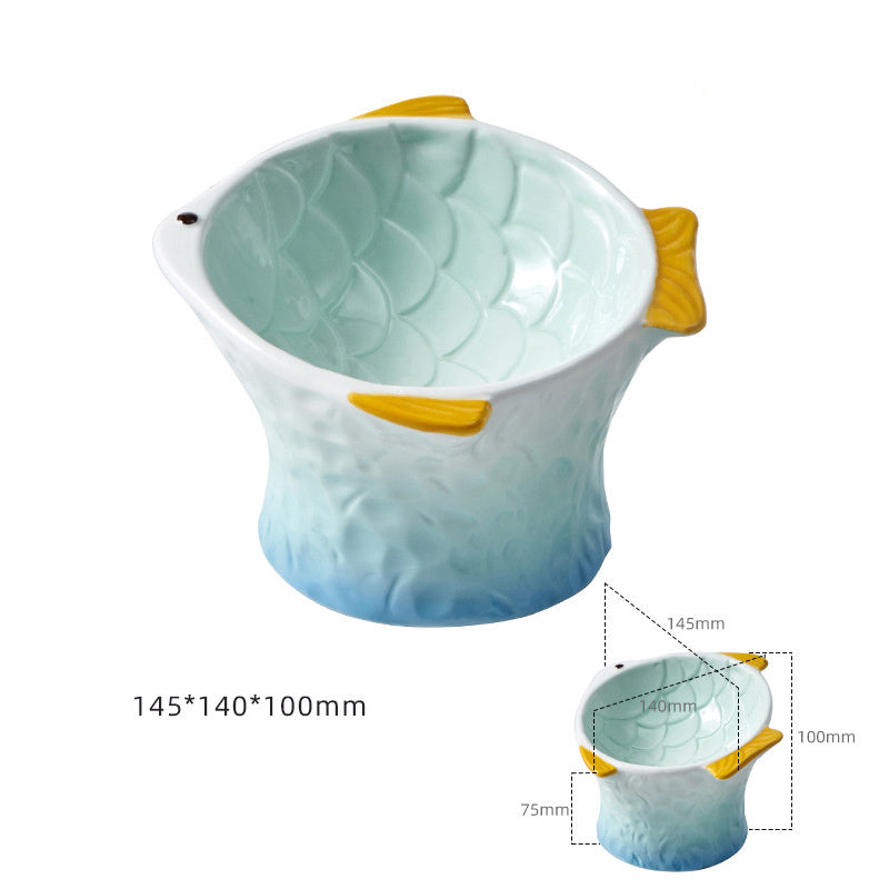 JMT-403338 Elevated Ceramic Cat Bowl – Fish Shape Design with 15° Tilt for Whisker Fatigue Relief and Easy Eating