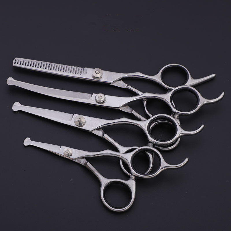 JMT-403594 Stainless Steel Pet Grooming Shears Set with Trimming Scissors, Combs, and Leather Case