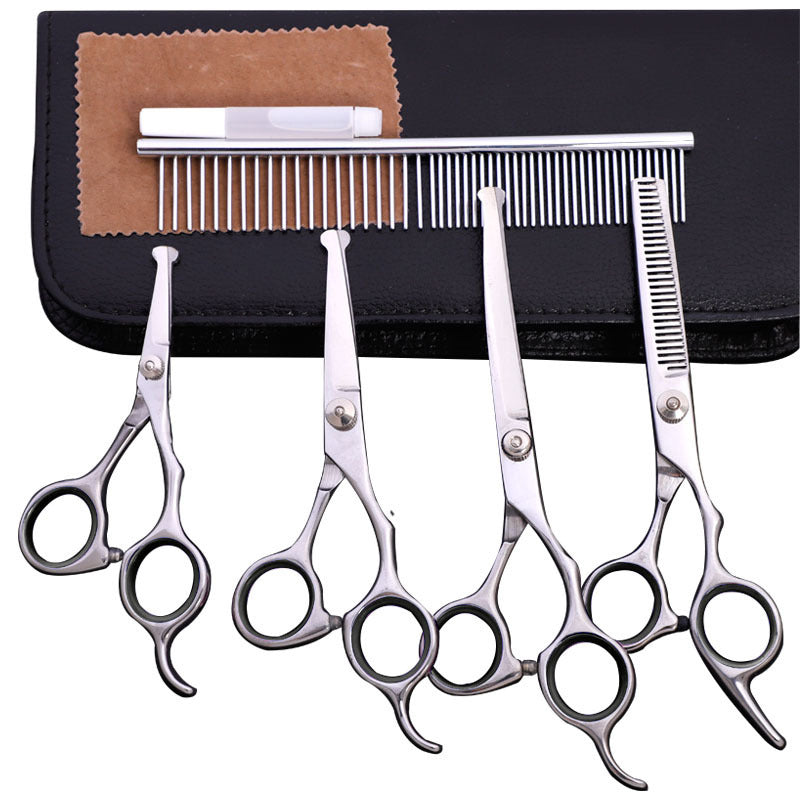 JMT-403594 Stainless Steel Pet Grooming Shears Set with Trimming Scissors, Combs, and Leather Case