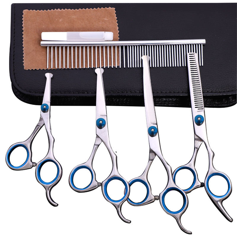 JMT-403594 Stainless Steel Pet Grooming Shears Set with Trimming Scissors, Combs, and Leather Case