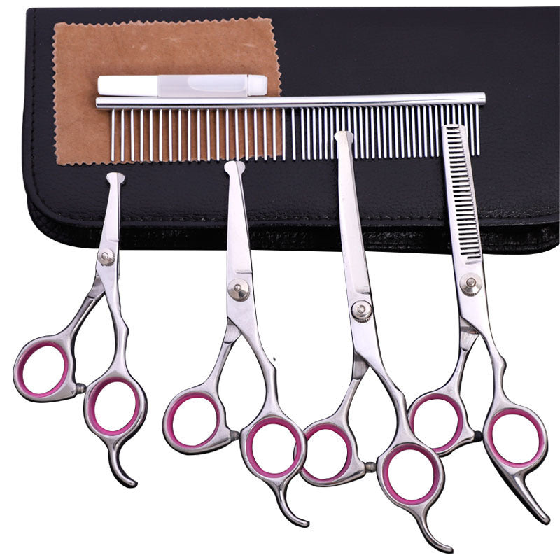 JMT-403594 Stainless Steel Pet Grooming Shears Set with Trimming Scissors, Combs, and Leather Case