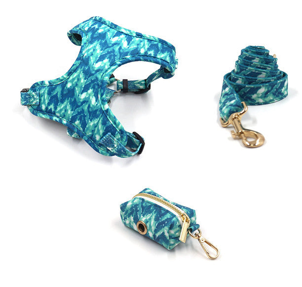 JMT-403850 Dog Walking Set with Collar, Leash, Bow Knot, and Waste Bag - Polyester Material