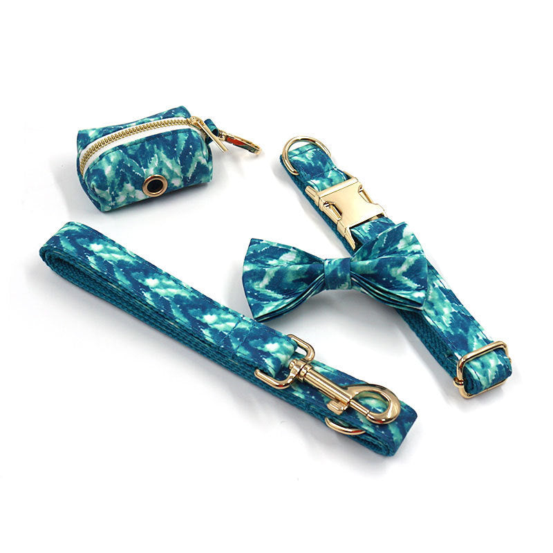 JMT-403850 Dog Walking Set with Collar, Leash, Bow Knot, and Waste Bag - Polyester Material