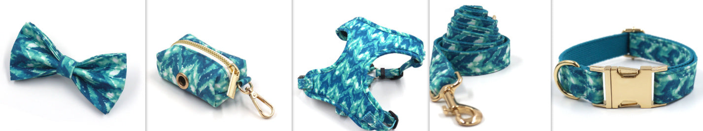 JMT-403850 Dog Walking Set with Collar, Leash, Bow Knot, and Waste Bag - Polyester Material