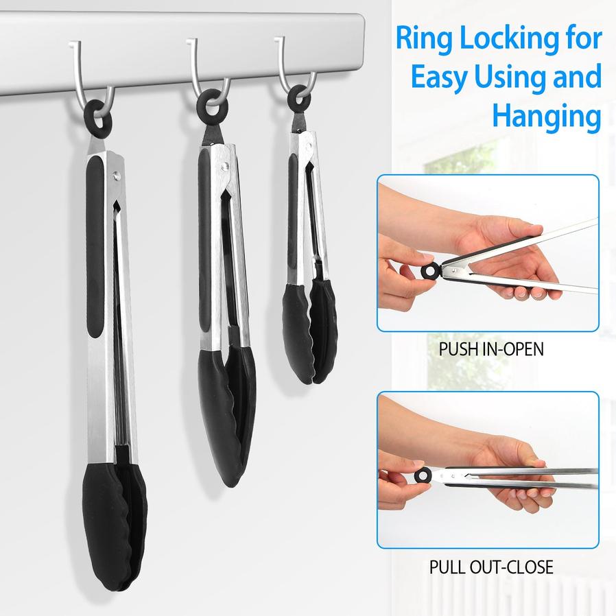 JMT-404554 Stainless Steel Kitchen Tongs Set with Silicone Tips – Locking Food Tongs for BBQ, Grilling, Salad, and Spaghetti