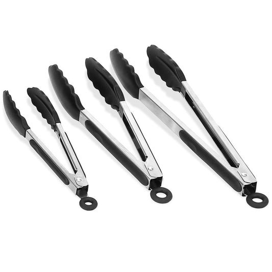 JMT-404554 Stainless Steel Kitchen Tongs Set with Silicone Tips – Locking Food Tongs for BBQ, Grilling, Salad, and Spaghetti