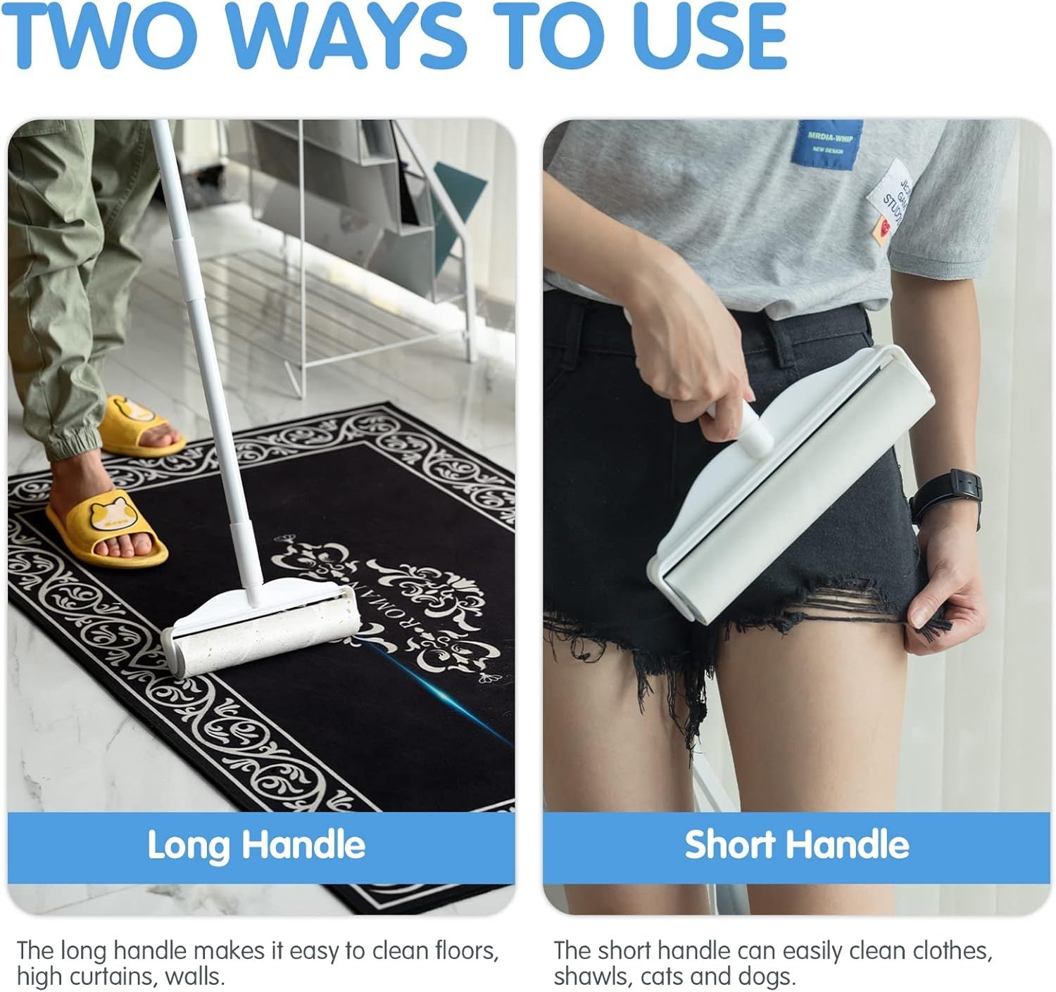 JMT-404746 Extra-Wide Lint Roller with 4ft Retractable Handle for Efficient Pet Hair Removal