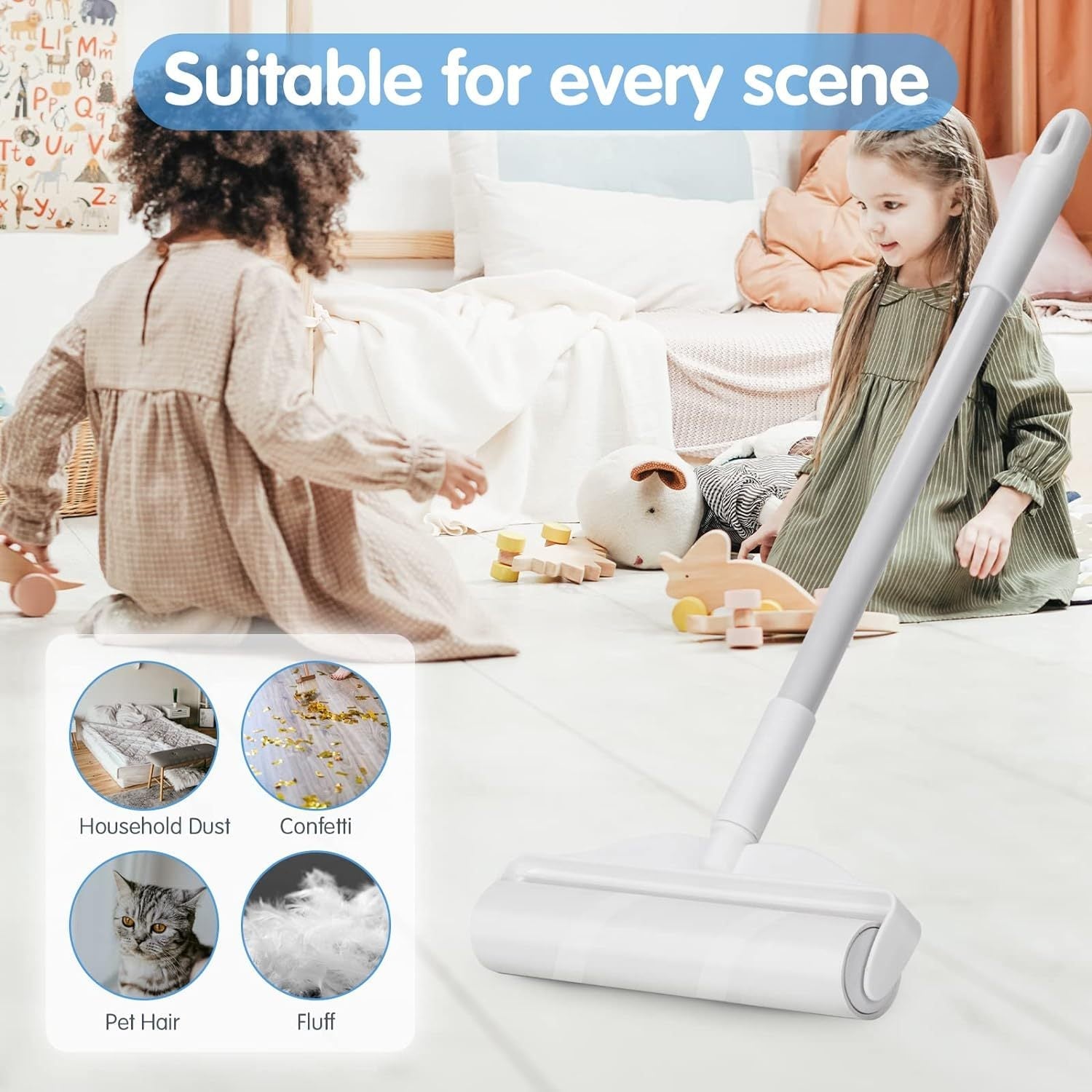 JMT-404746 Extra-Wide Lint Roller with 4ft Retractable Handle for Efficient Pet Hair Removal