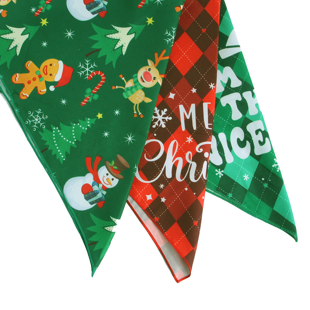 JMT-405130 Pet Christmas Triangular Bandana Towel for Dogs - Snowman & Plaid Designs