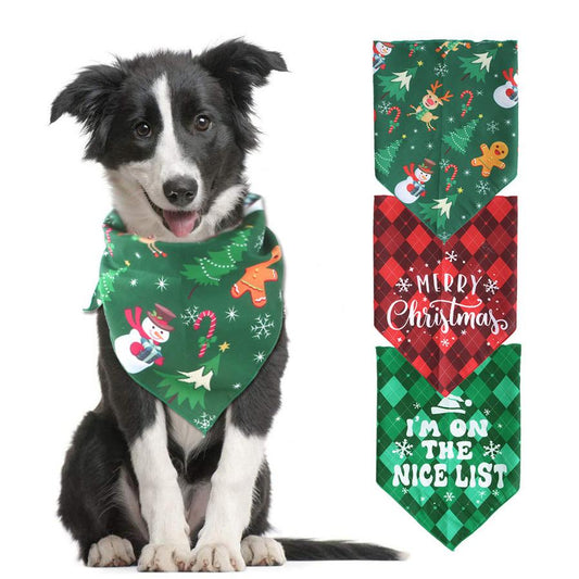 JMT-405130 Pet Christmas Triangular Bandana Towel for Dogs - Snowman & Plaid Designs