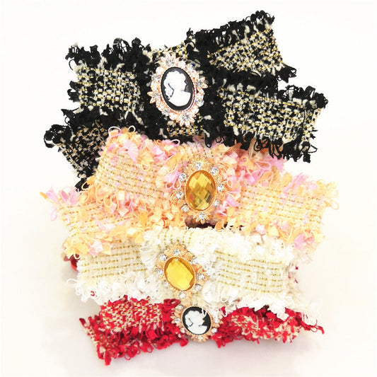 JMT-405322 Adjustable Bow Collar for Dogs and Cats - Color Grid Pattern in Black, White, Red, and Orange, Multiple Sizes Available