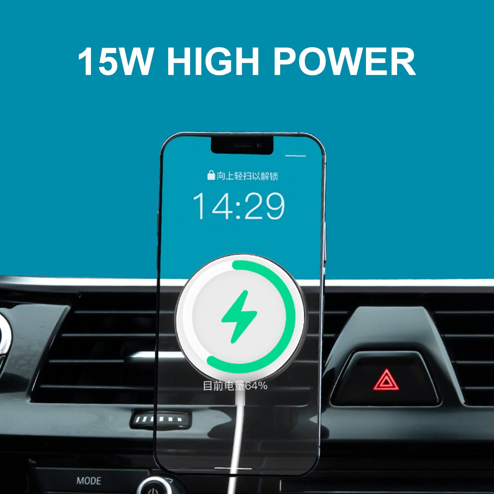 JMT-405514 15W Fast Wireless Car Charger with Magnetic Holder, Type-C Interface, CE FCC ROHS Certified