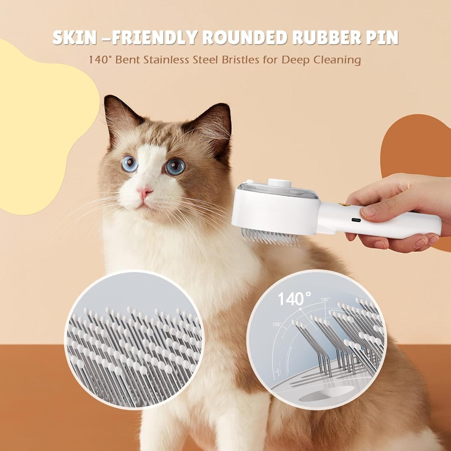 JMT-405642 4-in-1 Cat & Dog Grooming Steam Brush for Shedding, Massage, Self-Cleaning, and Tangle Removal