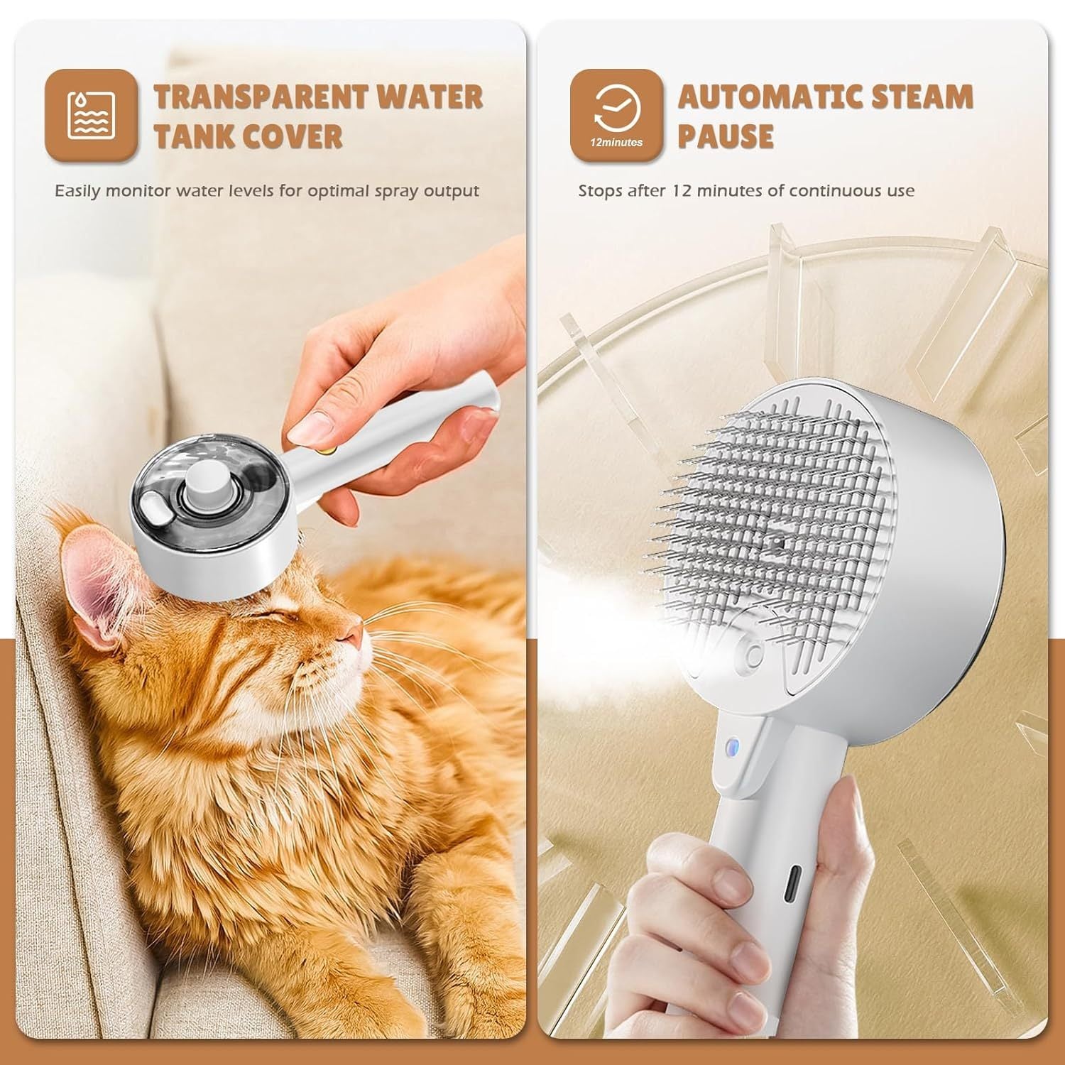 JMT-405642 4-in-1 Cat & Dog Grooming Steam Brush for Shedding, Massage, Self-Cleaning, and Tangle Removal
