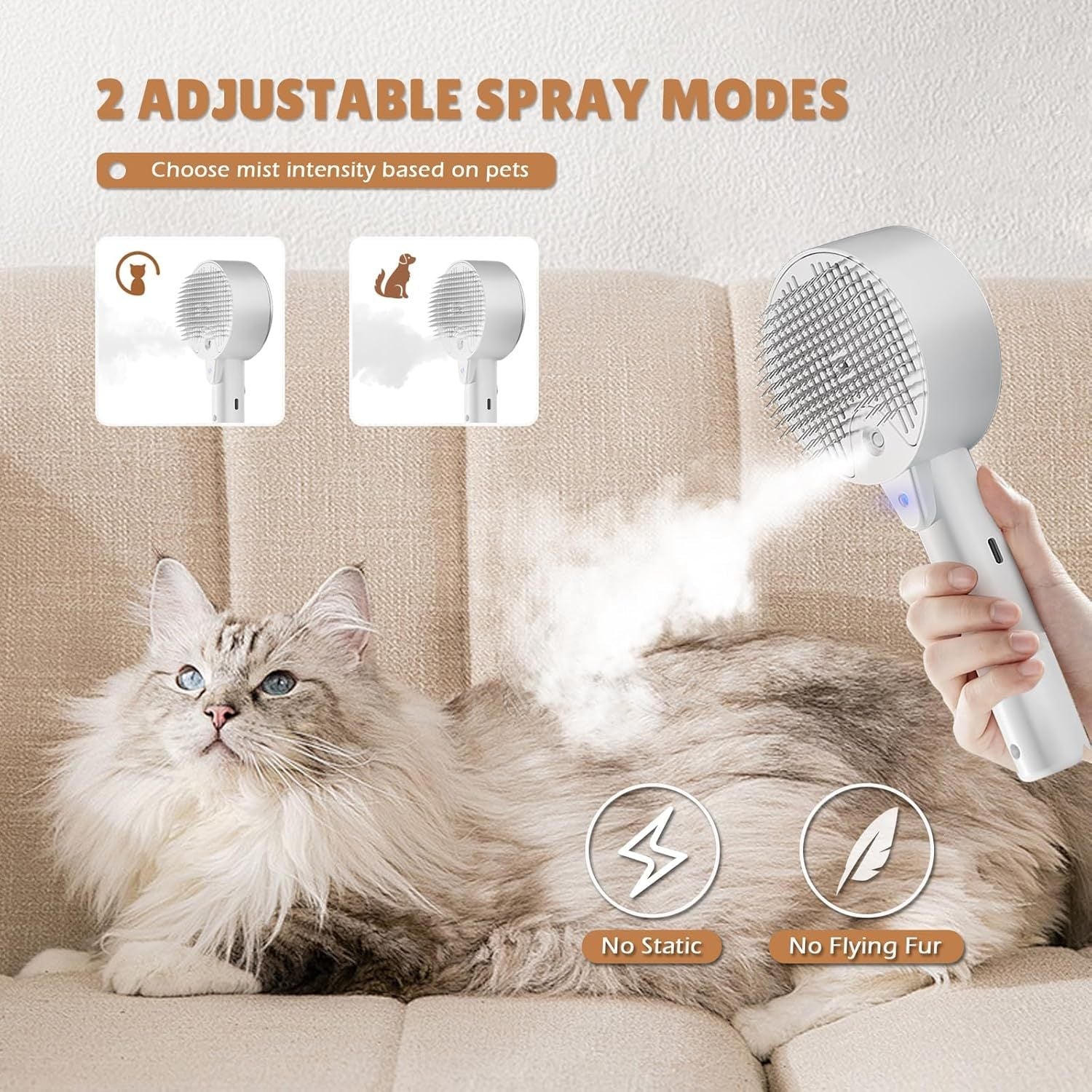 JMT-405642 4-in-1 Cat & Dog Grooming Steam Brush for Shedding, Massage, Self-Cleaning, and Tangle Removal