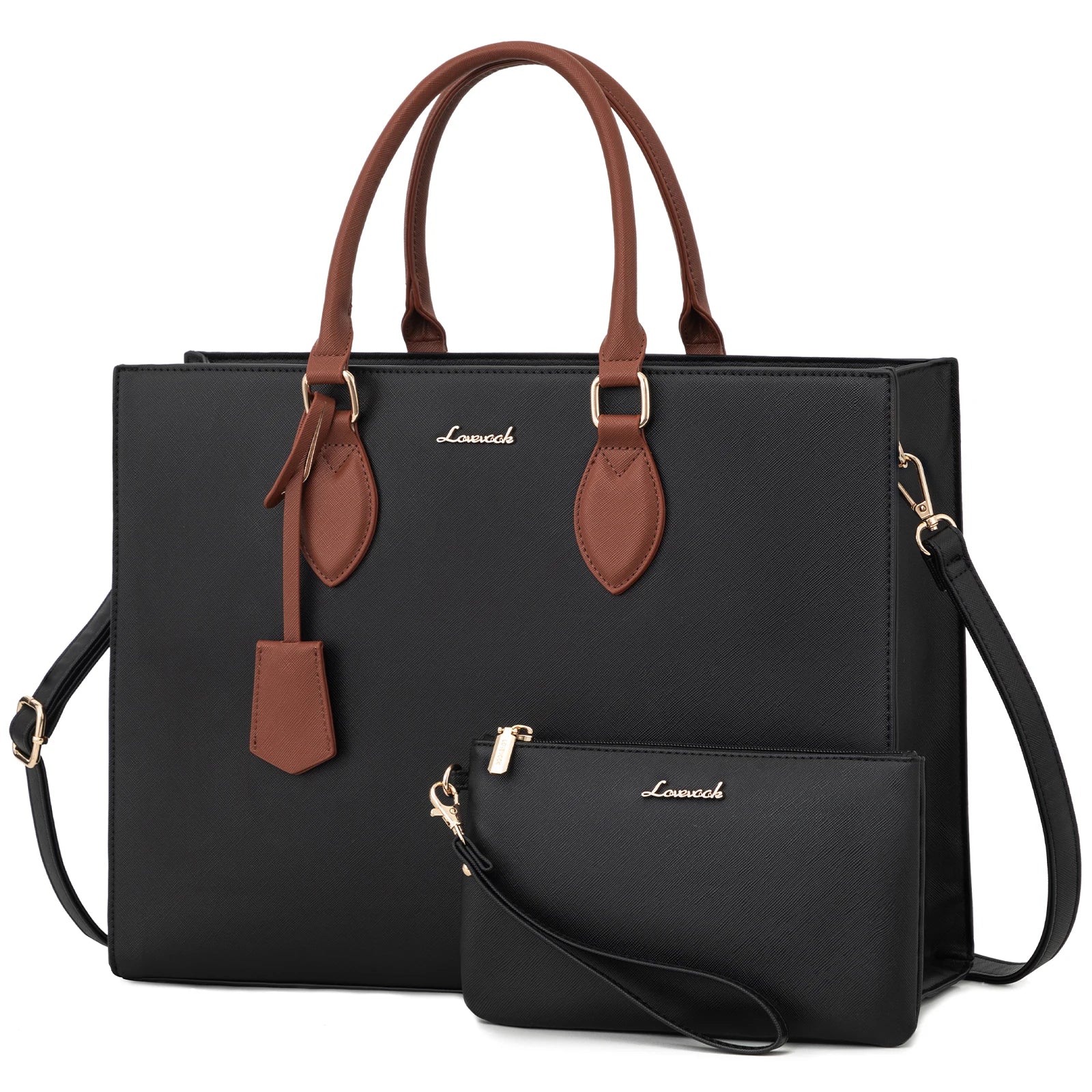 JMT-405642 Waterproof PU Leather Laptop Tote Bag for 15.6 in Devices – 2pcs Set for Professional Use