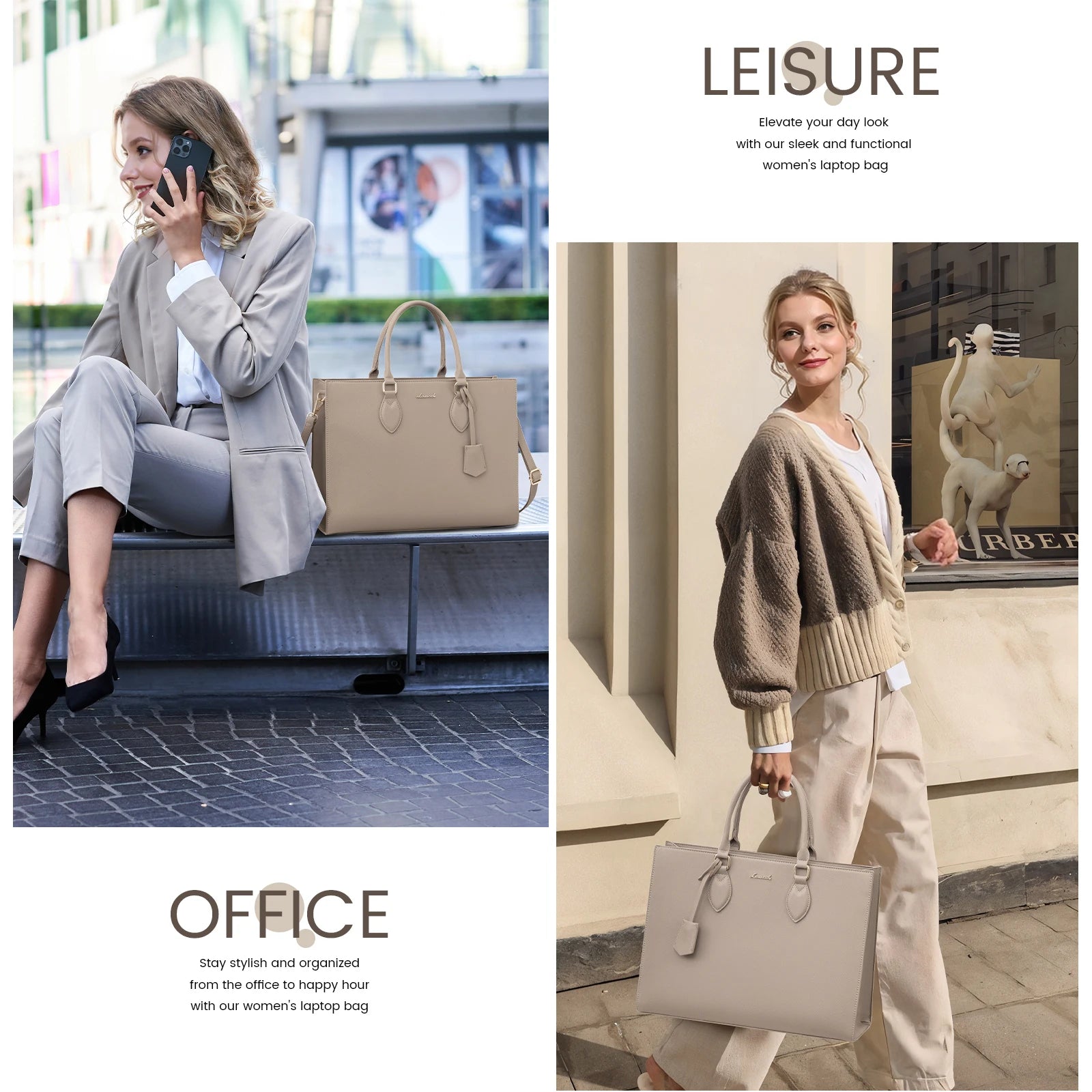 JMT-405642 Waterproof PU Leather Laptop Tote Bag for 15.6 in Devices – 2pcs Set for Professional Use