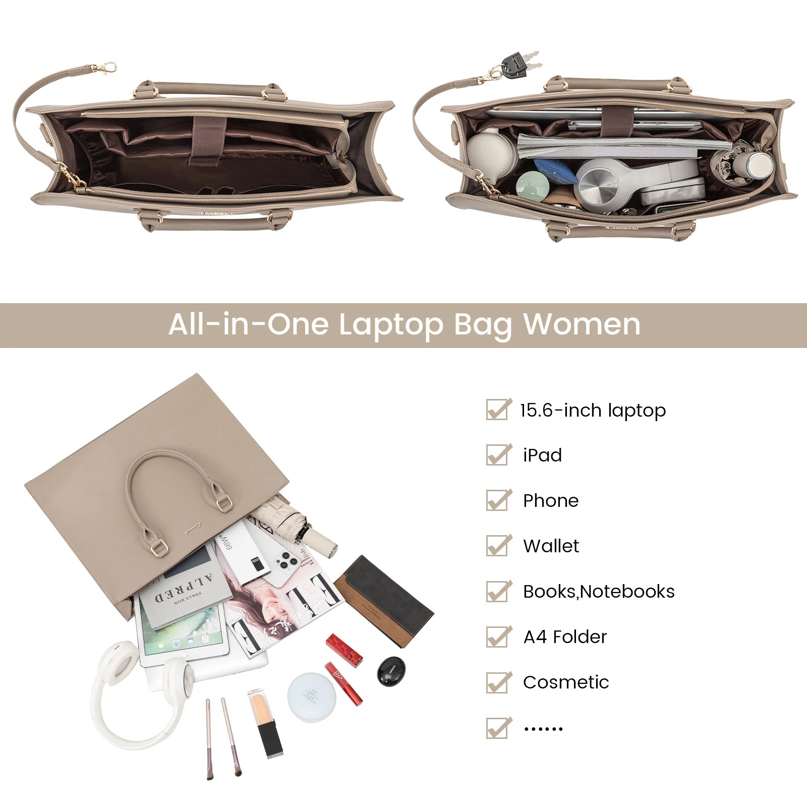 JMT-405642 Waterproof PU Leather Laptop Tote Bag for 15.6 in Devices – 2pcs Set for Professional Use