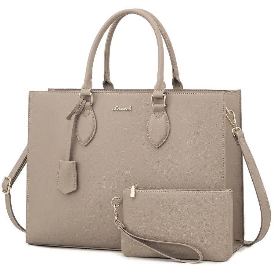 JMT-405642 Waterproof PU Leather Laptop Tote Bag for 15.6 in Devices – 2pcs Set for Professional Use