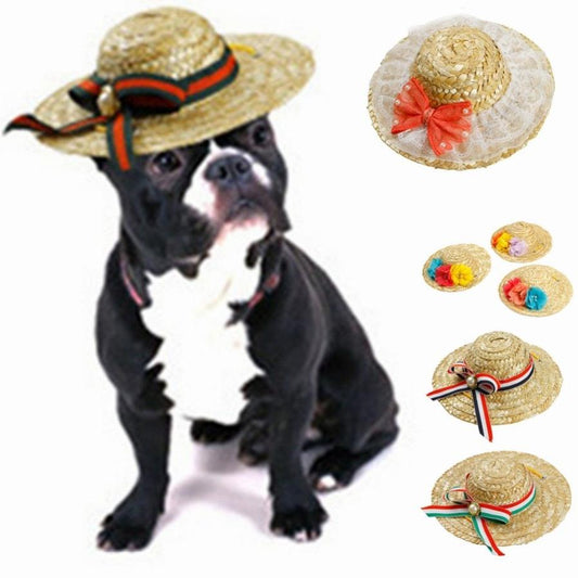 JMT-406602 Stylish Straw Shade Hat for Pets - Ideal for Cats and Dogs